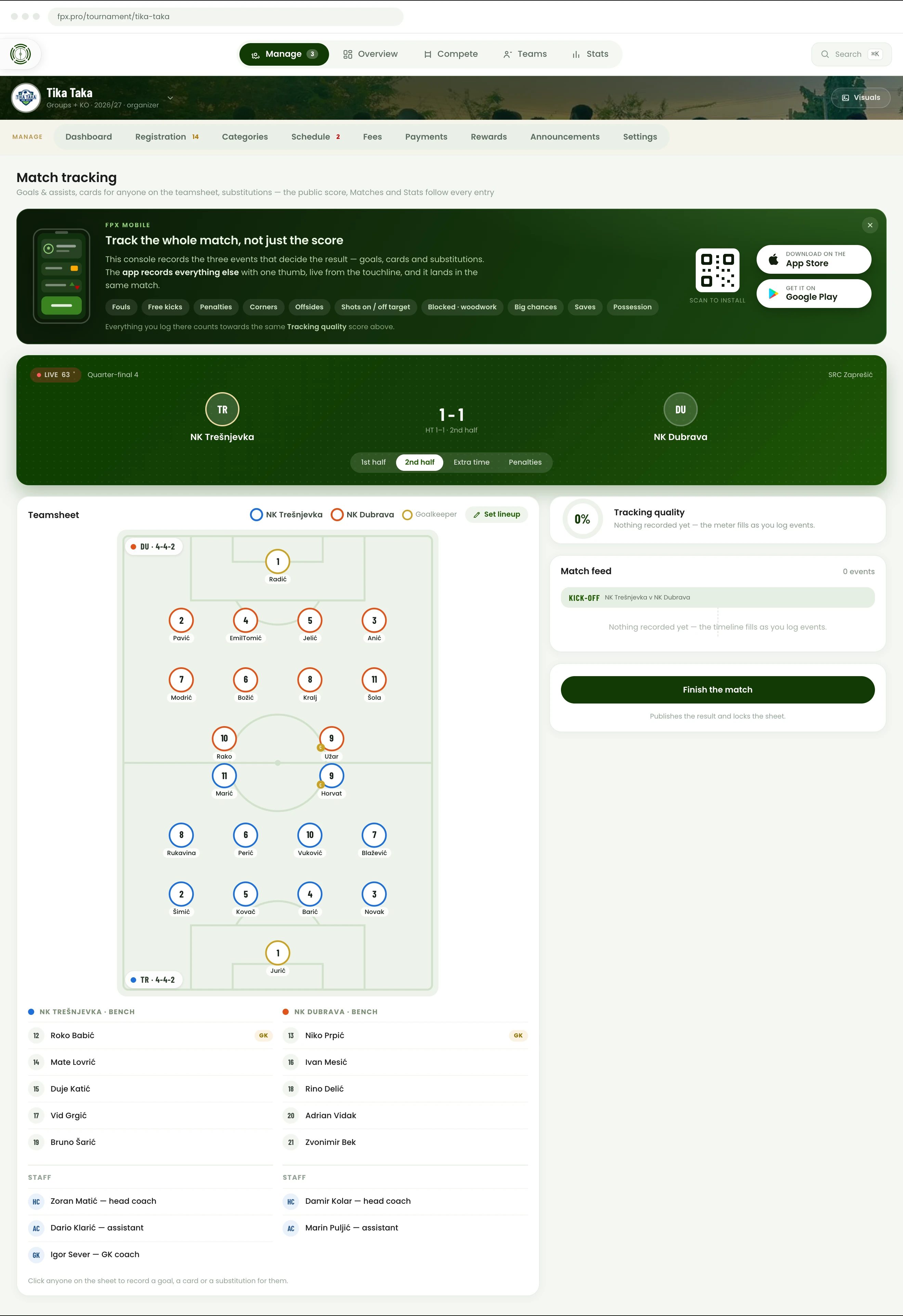 Track every match live